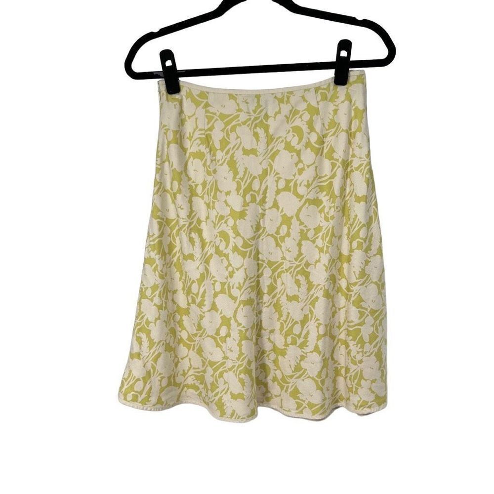 Ann Taylor Lime Green White 100% Silk Floral Y2K Skirt Womens 4